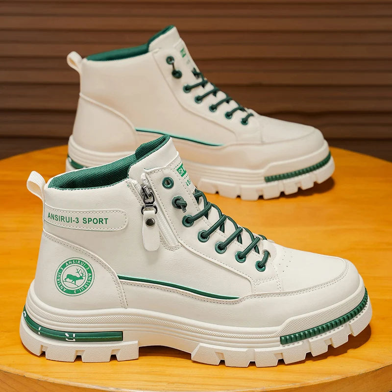 2025 A/W New Men's Mid-High Top Outdoor Work Boots - Zip-Up, Hiking Casual Sports Mountaineering Style