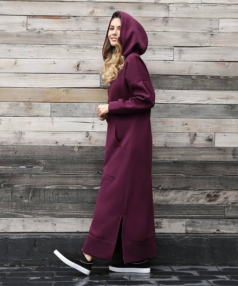 Autumn Winter New plus Size Loose Knitted Long Dress Hoodie Fleece Casual Fashion Dress Large Pocket Skirt Elegant Commute