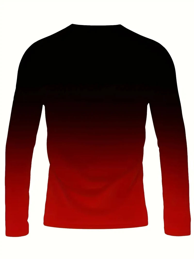 Spring Autumn Men Long Sleeve Round Gradient Color T Shirt Men Clothes Sport Pullover T Shirt 100% Polyester Breathable Tops