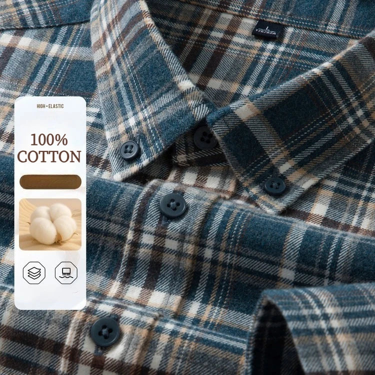 100% Cotton Flannel Shirt Men's, Plaid Casual Jacket, Anti-Wrinkle, Multi-Color Gold Quality Long-Staple Cotton S-4XL