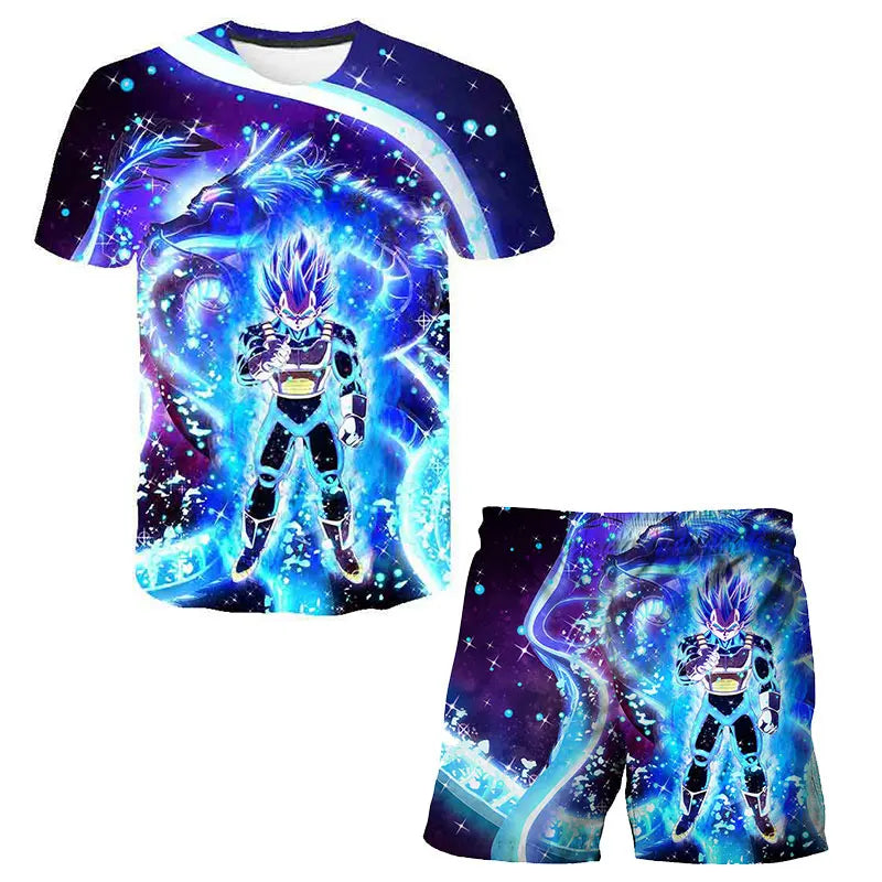 Japanese cartoon Dragon Ball Z T-shirt children's top T-shirt shorts two-piece set for summer boys T-shirt+shorts beach pants