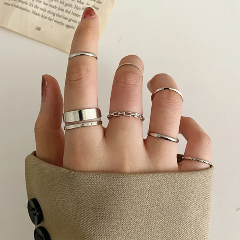 LATS European and American Retro Simple Love Ring Set for Women Creative Alloy Geometric Joint Rings 2022 Fashion Jewelry Gifts