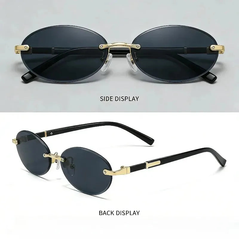 Popular Fashion Women Men Shades Oval Sun Glasses for Female Male Traveling Rimless Sunglasses Lentes De Sol Hombre Óculos