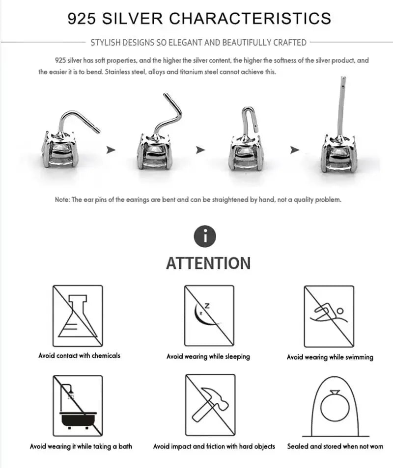 100% Earrings Moissanite for Women Pass Diamond Test Pen Ear Studs 925 Sterling Silver Fine Jewelry