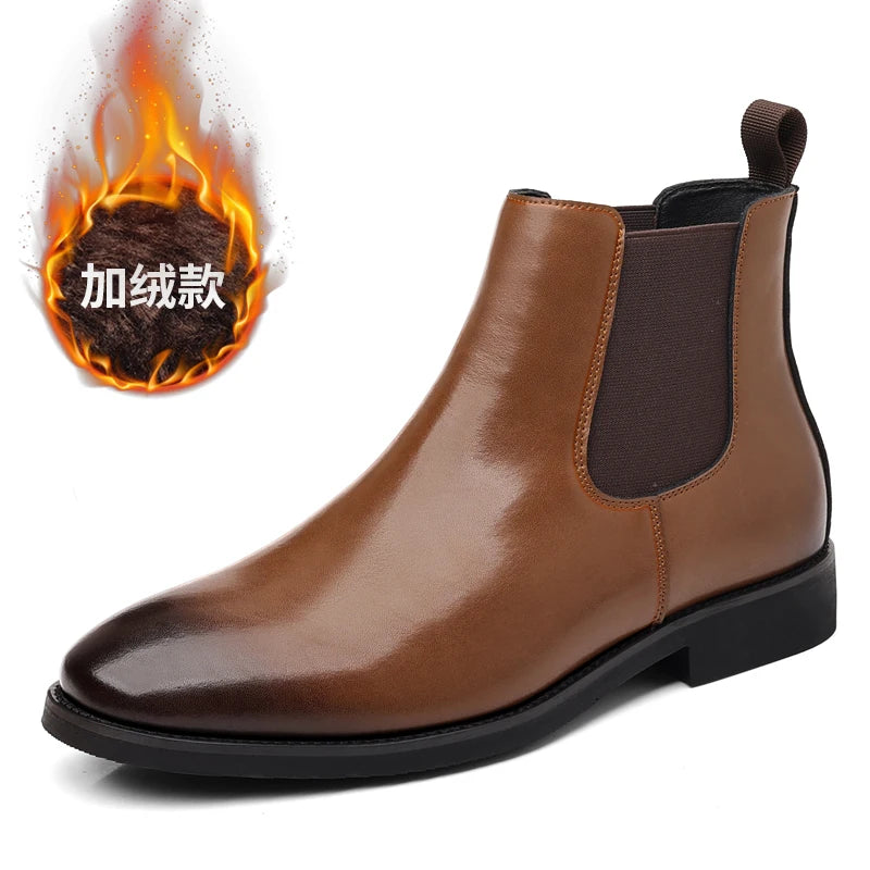 2025 New Chelsea Leather Shoes Suede Leather Men's Pointed Business Casual Ankle Boot Fashion Male Winter New Style Comfortable