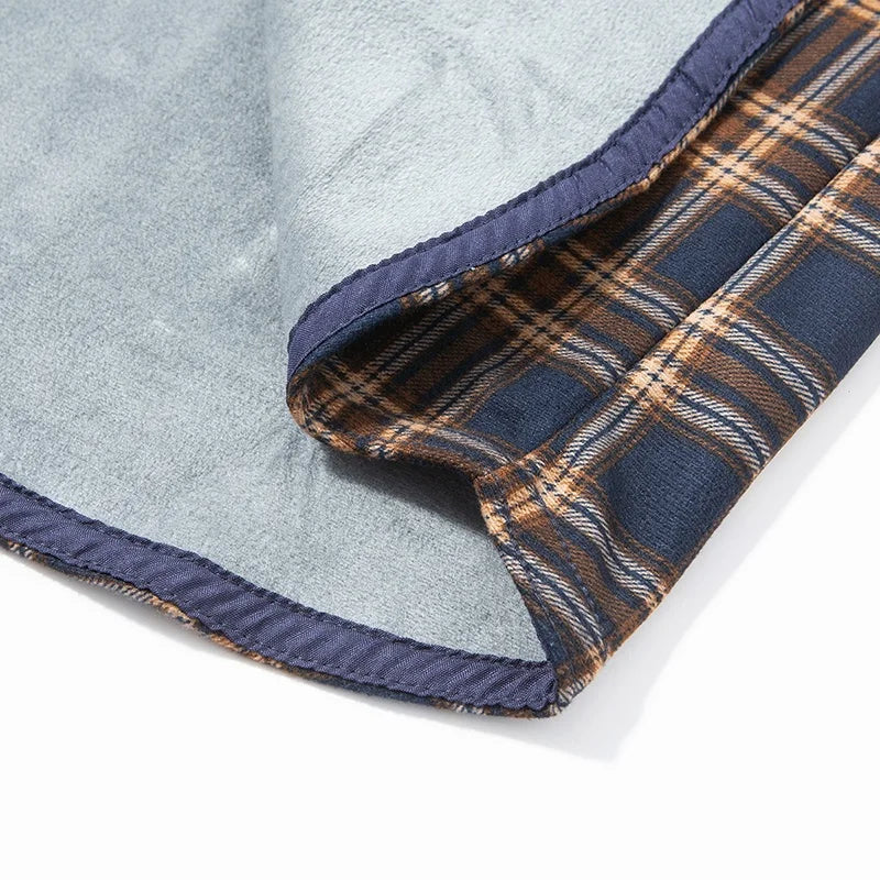 Men's Fleece Lined Thickened Long Sleeve Shirt Pocket Shirt