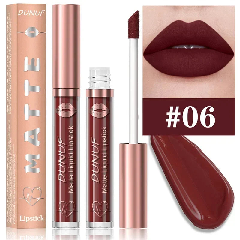 Matte Velvet Lip Gloss Dark Red Brown Lip Glaze Long Lasting Waterproof Liquid Lipstick Natural Moisturizer Transparent Lip Oil