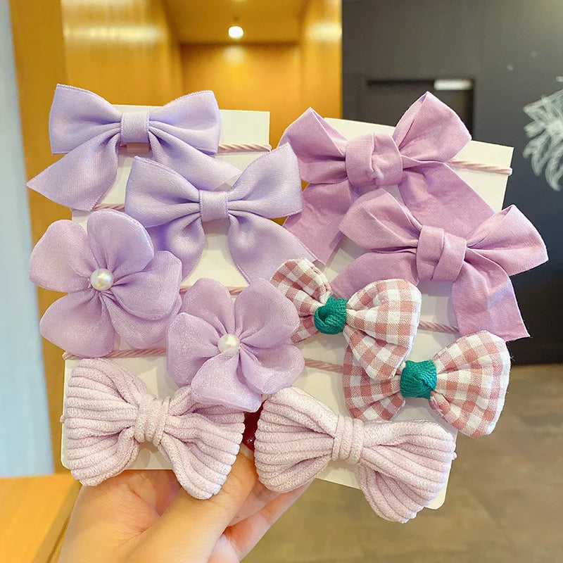 10Pcs/Set Bow Flower Elastic Hairbands for Kid Sweet Hair Ties Fashion Headbands Hair Accessories Rubber Band for Kid
