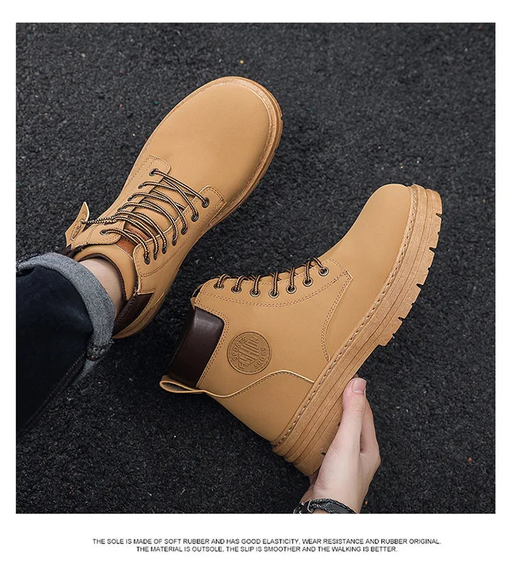 New autumn men shoes boots High Top Fashion Motorcycle Leather Shoes Outdoor leisure comfortable Boots male Lace-Up Botas