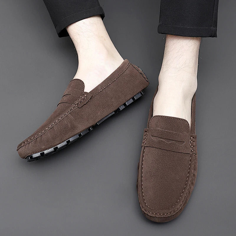 Suede Leather Mens Loafers New Fashion Walking Shoes New Comfy Man Drive Flats Classic Original Style Men Casual Shoes Moccasins