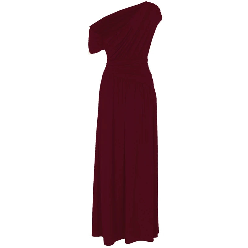 Hugcitar One Shoulder Ruched Sleeveless Solid Pleated Sexy Irregular Y2K Maxi Dress Summer Elegant Party Women Clothes Vacation