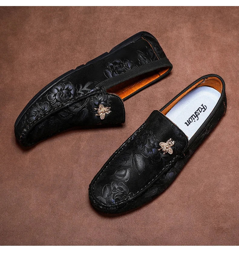 Luxury Brand Yellow Men Casual Shoes Fashion Flower Print Loafers Men Designer Flat Shoes Comfortable Slip-on Male Driving Shoes