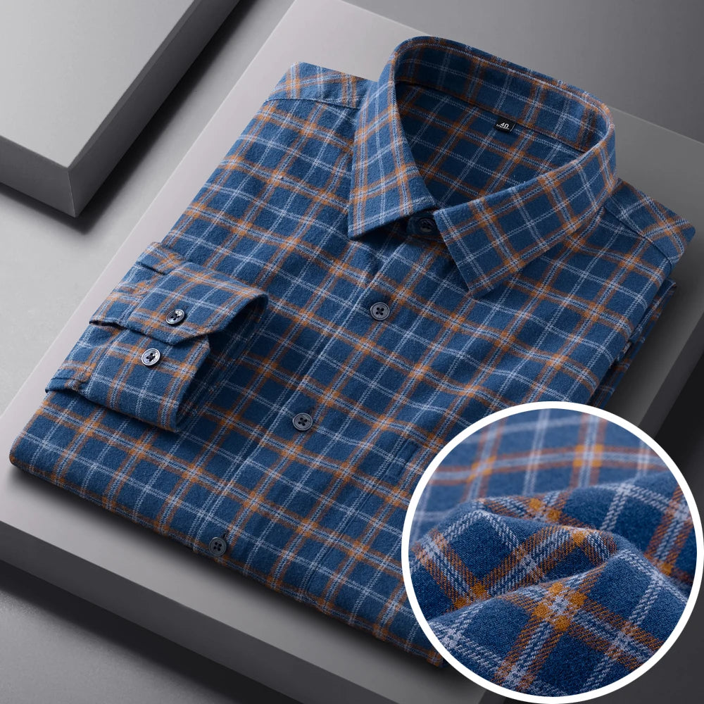 Vintage Men's Flannel Shirts with Pocket Long Sleeve Brushed Shirt for Men Warm Casual Soft Cotton 100% Button Down Plaid Shirt