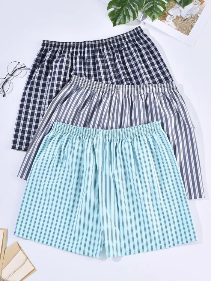 Mens Underwear Boxers Shorts Casual Cotton Sleep Underpants Homewear Men Arrow Panties Striped Plaid Loose Comfortable Underwear