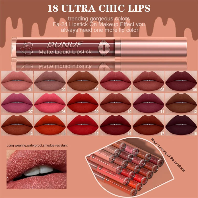 Matte Velvet Lip Gloss Dark Red Brown Lip Glaze Long Lasting Waterproof Liquid Lipstick Natural Moisturizer Transparent Lip Oil