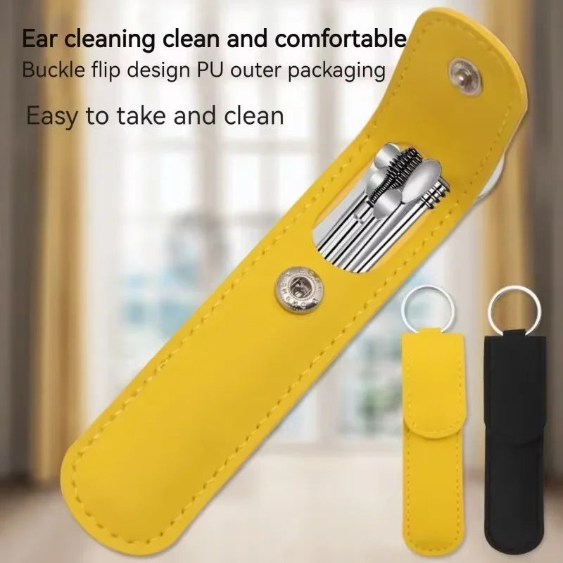 6 pcs/set Ear Cleaning Spoon Ear Protector Health Care Dirt Remover Stainless Steel Ear Picking Tool Set Cleaner