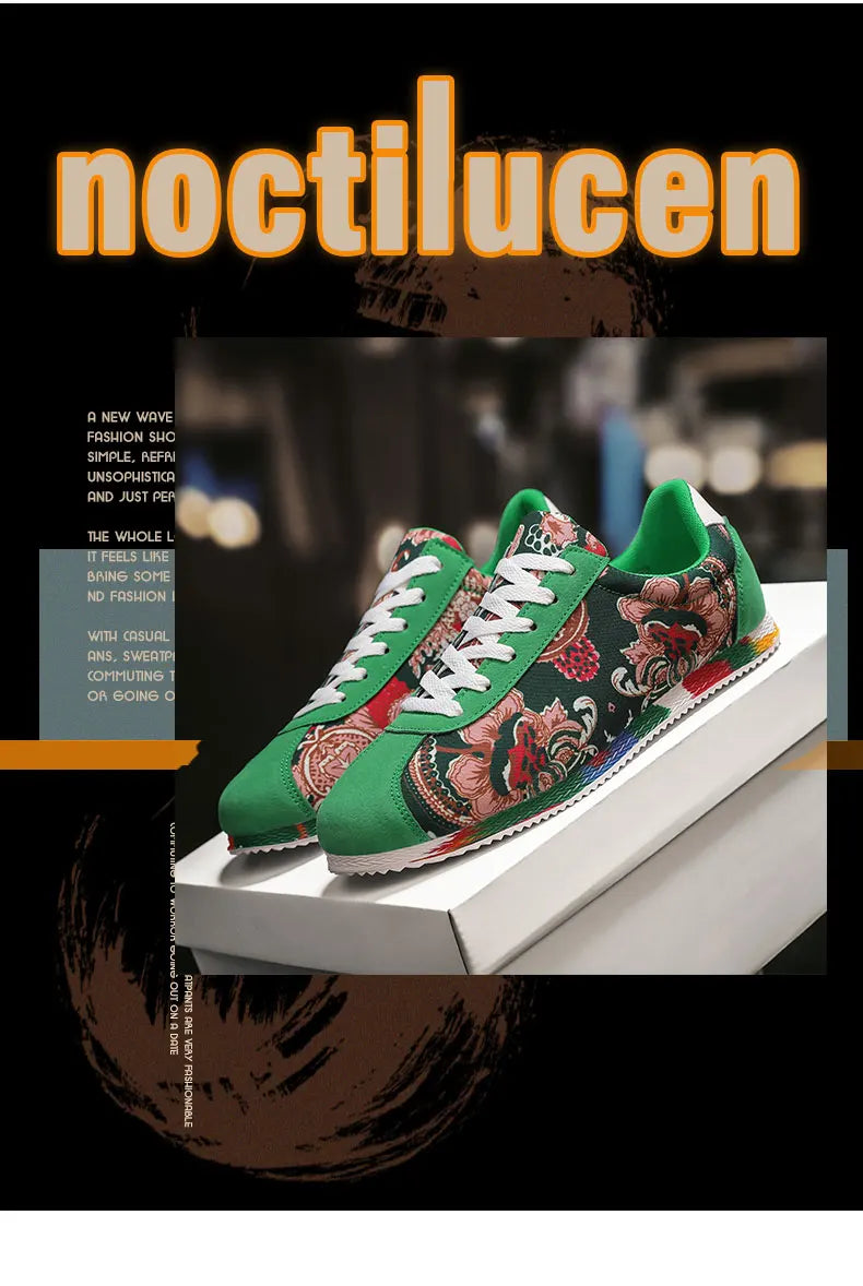 Fashion Graffiti Printed Men Suede Sneakers Red Running Shoes Men's Jogging Shoes Light Gym Trainers Men Flat Embroidery Shoes