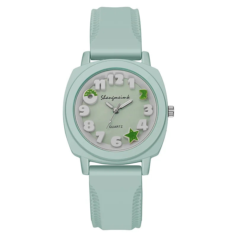 Fashion 3D Arabic Dial Women's Quartz Watch Candy Color Silicone Band Square Watches