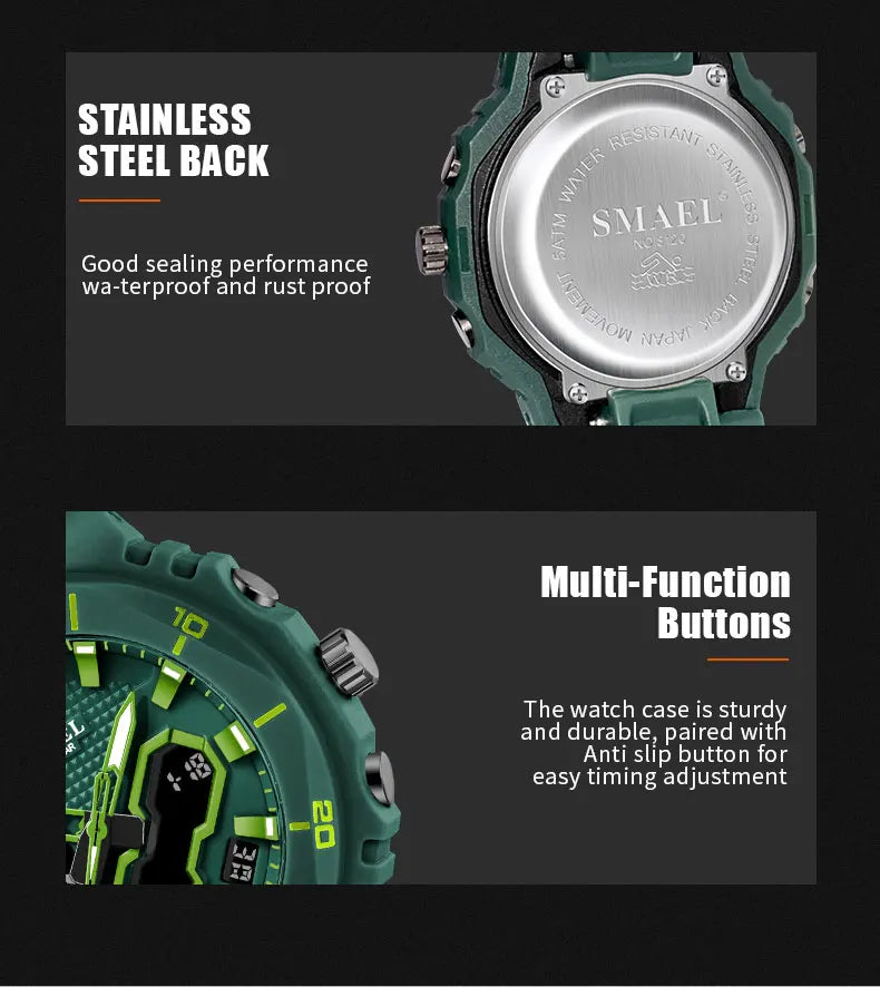SMAEL Fashion Sport Watches for Unisex Top Brand Luxury Sports Chronograph Women Watch Waterproof Digital Quartz Wristwatch