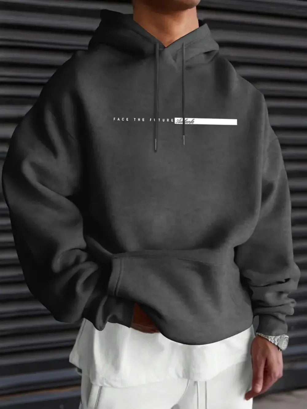 European and American men's autumn minimalist letter stripe print comfortable and soft hooded sweatshirt outdoor sports top