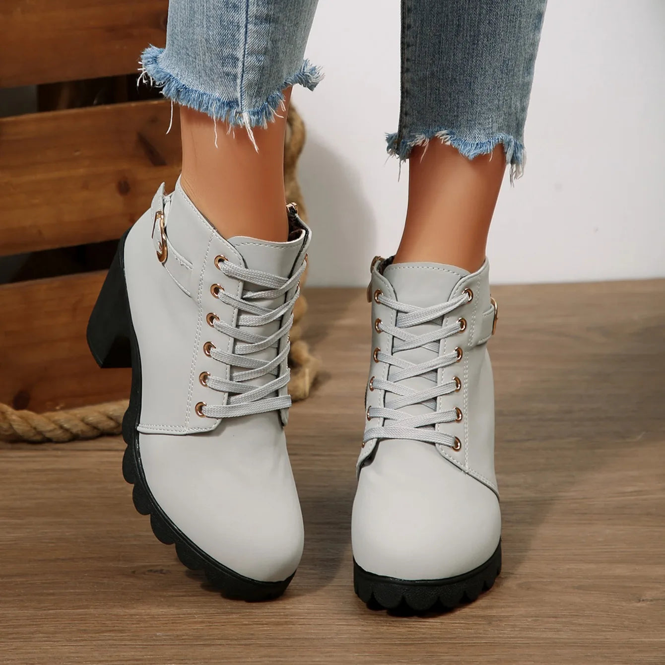 2025 Women High Heel Ankle Boots Autumn Lace Up Comfortable Short Boots Retro Fashion New Trend Lady Shoes Women Botas De Mujer