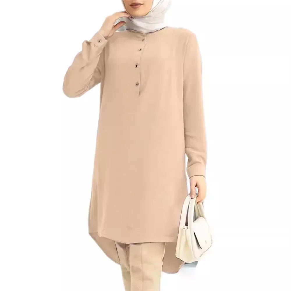 Creative Spring Hot Sale Of The Season Middle East Muslim Intellectual Style A- Line Polo Neck Trendy Half Skirt Cotton Material