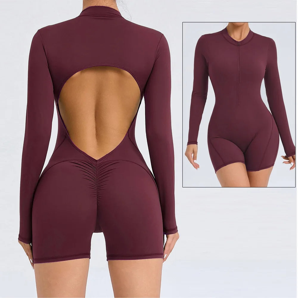 Cloud Rise Women Yoga Jumpsuit Long Sleeve Sports One Piece Suit Gym Pilates Fitness Bodysuit Rompers Workout Overall Sportswear