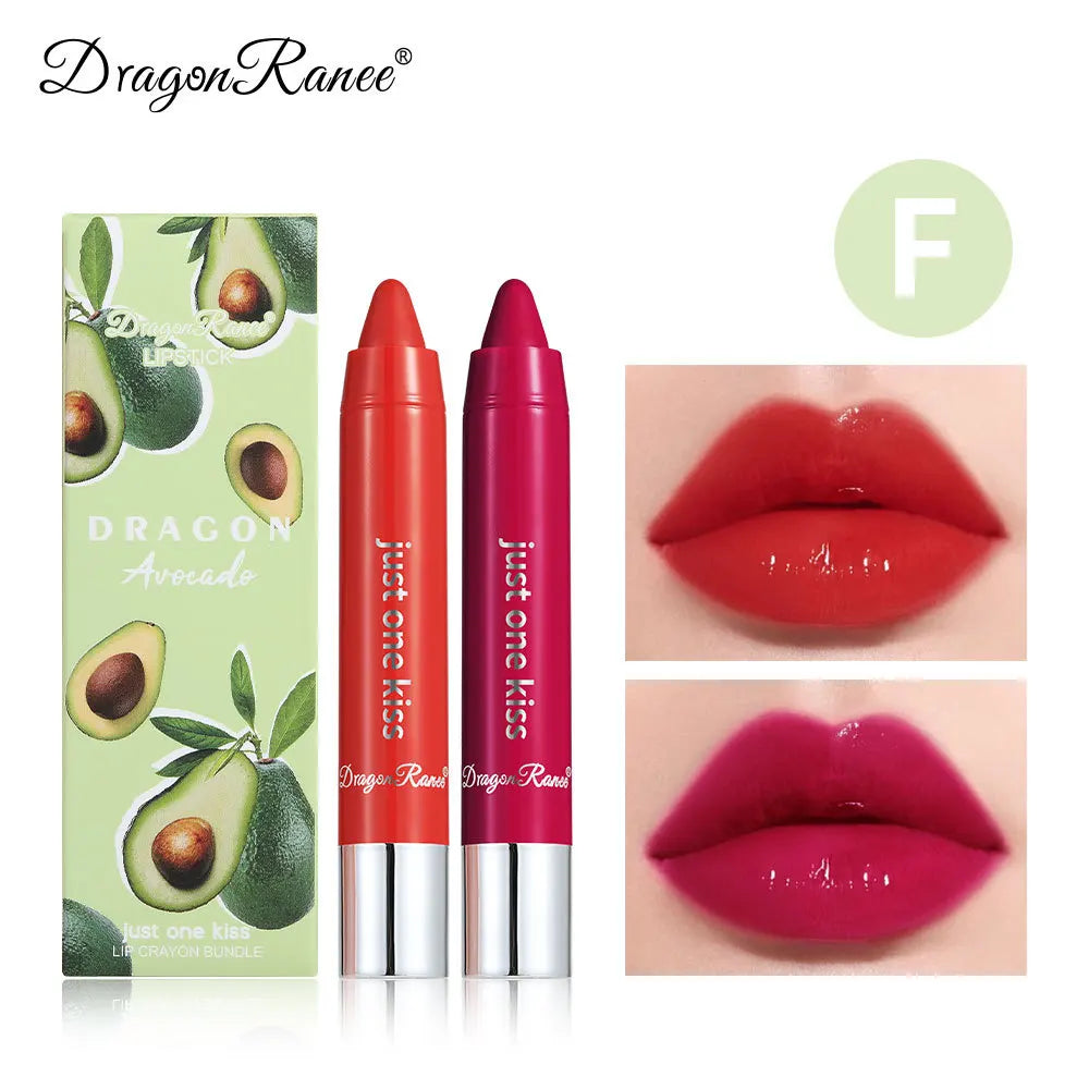 Dragon Ranee 2pcs/set Moisturising Crayon Lipstick Pencil Long Lasting Moisturising Lip Liner Solid Fruit Lip Nectar