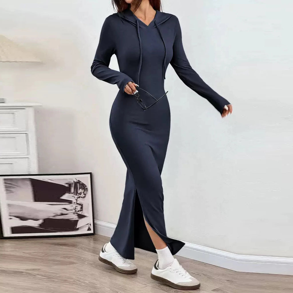 Women's Long Dress High Waisted Slim Fitting Pencil Skirt Bodysuit Fashion Long Dress Casual Dresses Sweatshirt Hooded Dress