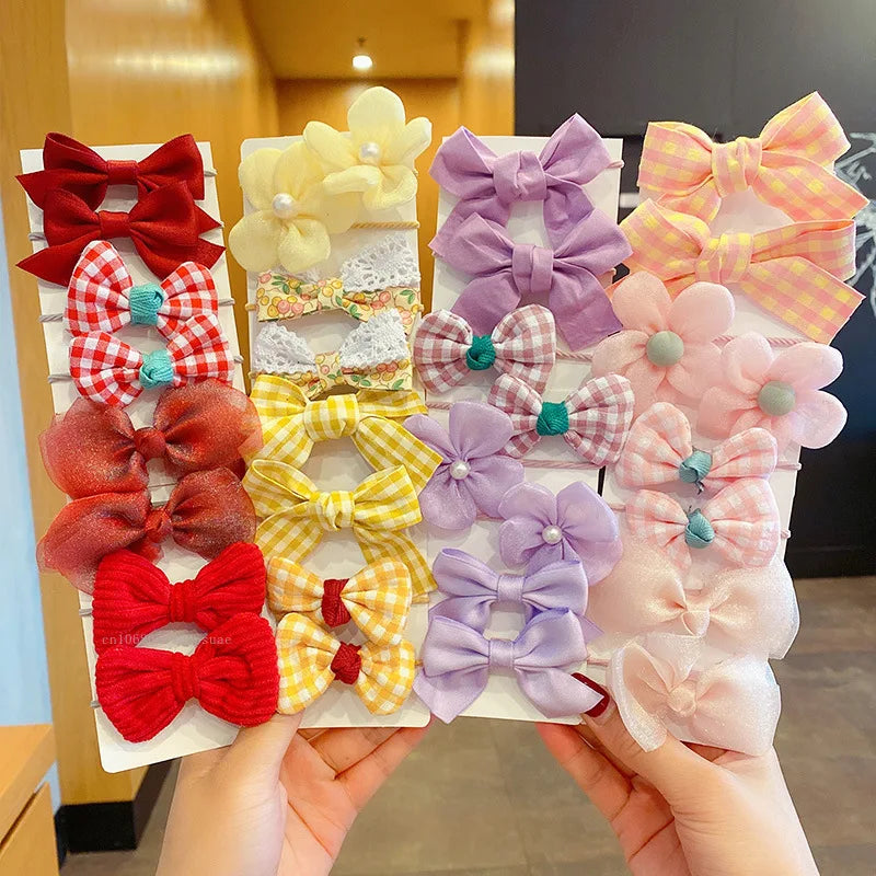 10Pcs/Set Bow Flower Elastic Hairbands for Kid Sweet Hair Ties Fashion Headbands Hair Accessories Rubber Band for Kid