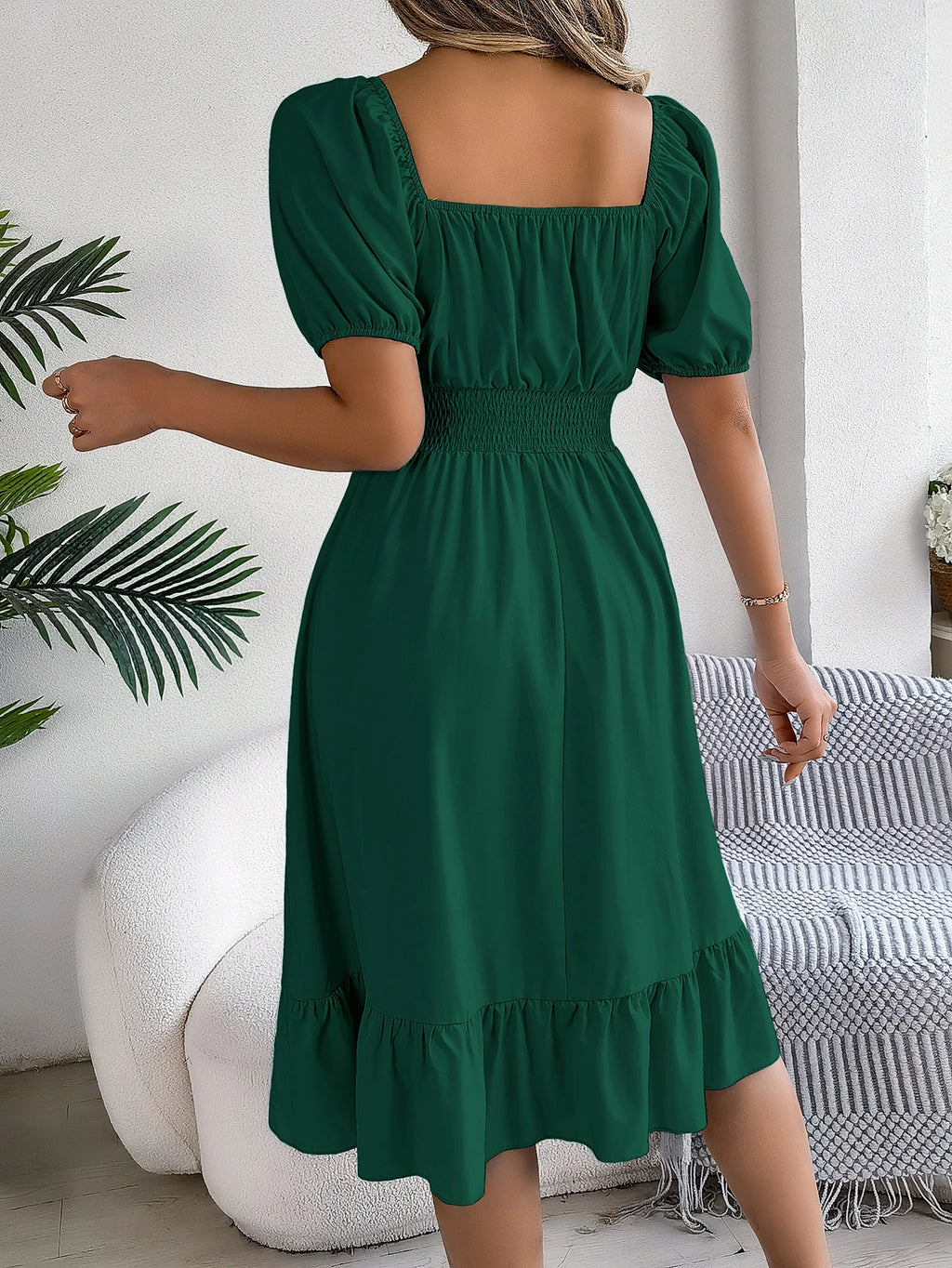 Spring Summer Elegant High Waisted Dress Square Neck Short Sleeved Ruffled Edge Long Dresses for Women 2026 Valentine's Day