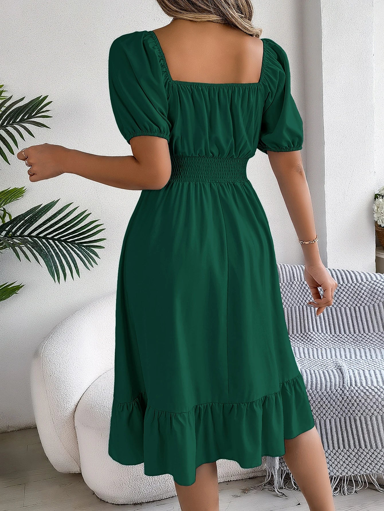 Spring Summer Elegant High Waisted Dress Square Neck Short Sleeved Ruffled Edge Long Dresses for Women 2026 Valentine's Day