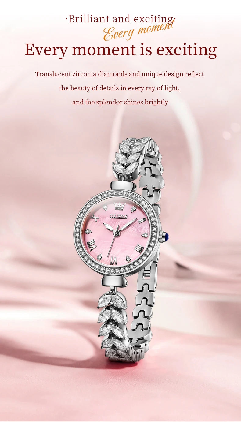 OLEVS 9971 Original Quartz Watches for Woman Fashion Full Diamond Mermaid Bracelet Wrist Watch Luxury Elegant Ladies Dress Watch