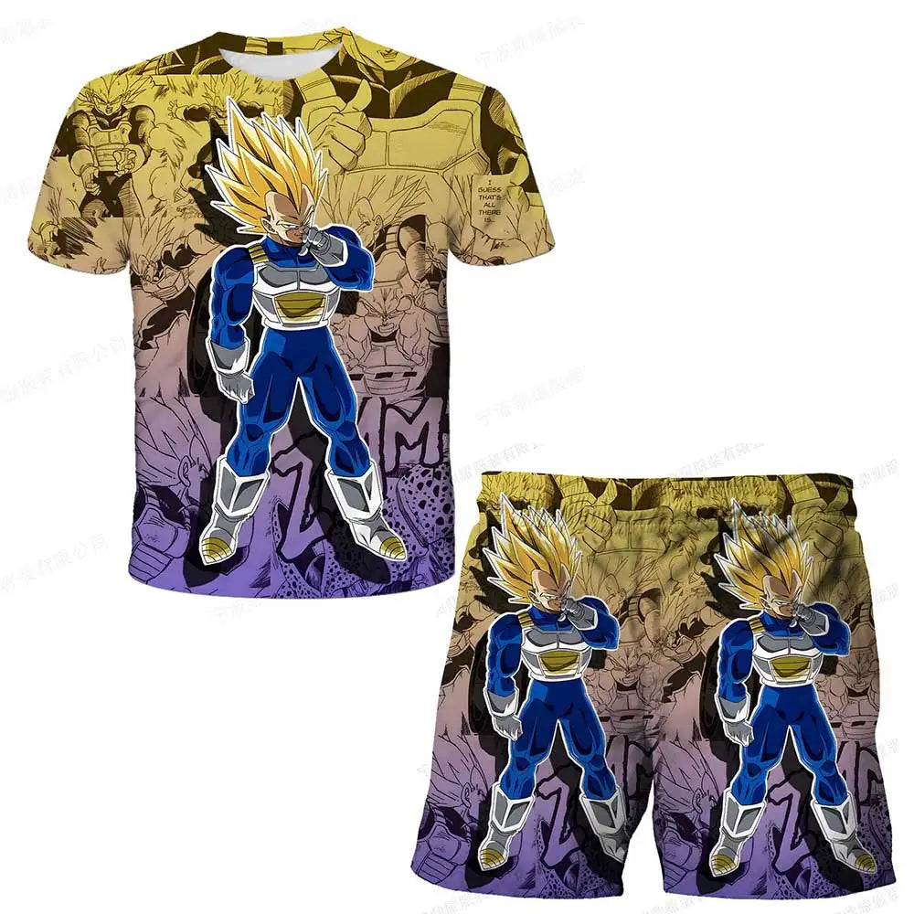 Japanese cartoon Dragon Ball Z T-shirt children's top T-shirt shorts two-piece set for summer boys T-shirt+shorts beach pants