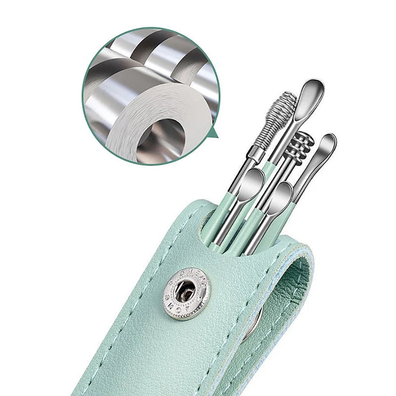 Beauty Accessory Set for Ear Hygiene 6 Pcs Ear Cleaner Kit with Earpick Sticks Earwax Remover Ear Pick Cleaning Spoon
