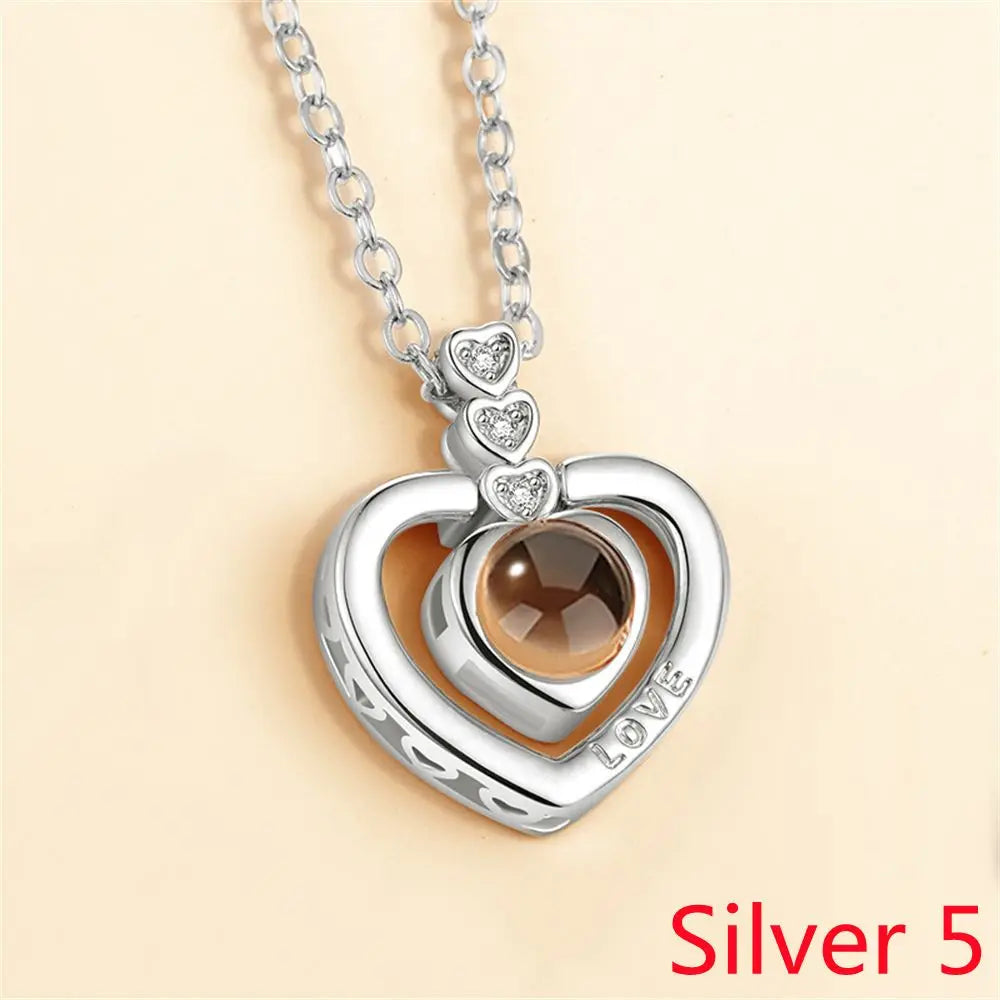 New Letter Necklace 100 Languages I Love You Projection Pendant Necklace Women Jewelry Collier Femme Bijoux Best Friends Gifts