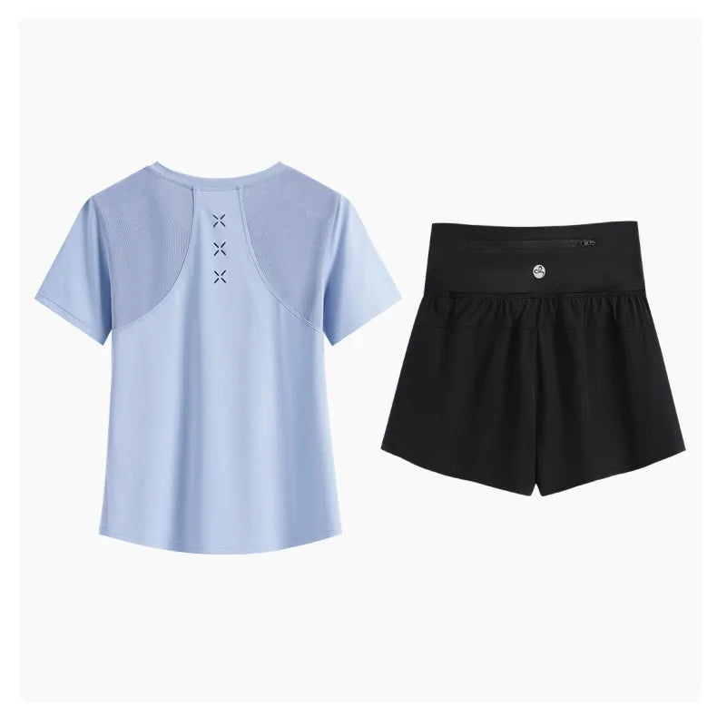 DRUR Women Summer Breathable Short Sports Set Loose Fit Workout Suit for Women 2 Piece Running Tracksuit Sportswear Outfit New