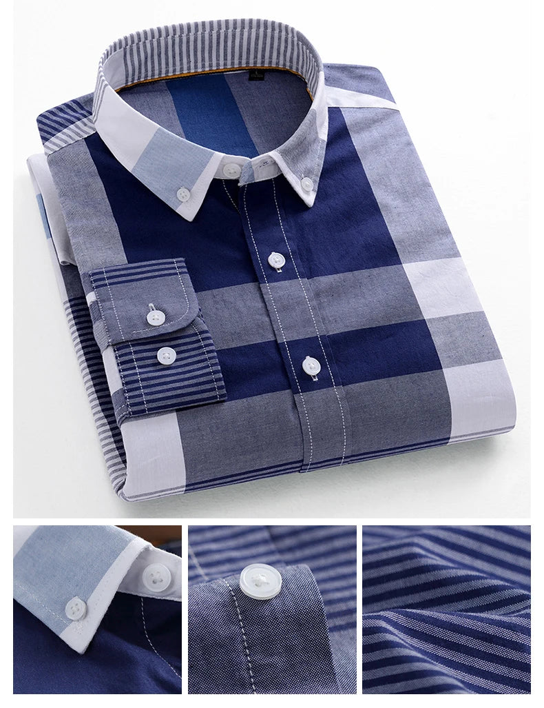 Men Cotton Oxford Striped Casual Long Sleeve Shirts New Fashion Businessman Office Daily Classic Men Top Clothing Dress Regular