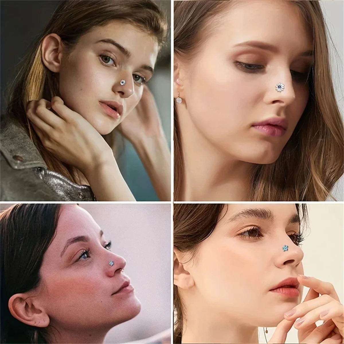 16Pcs 20G Flower Butterfly Nose Rings Hoops,Inlaid Shiny Zircon Nose Screw Nose Body Piercing Jewelry Decoration