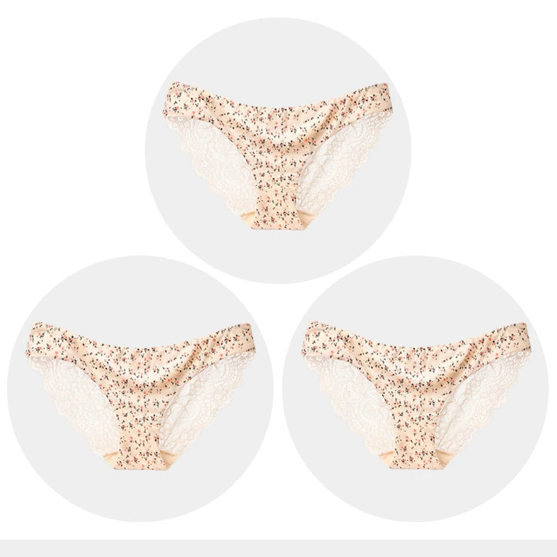 Women's Seamless Underwear Leopard Intimate Women Sexy Lace Black Floral Panties Seamless Panty 3pcs/set