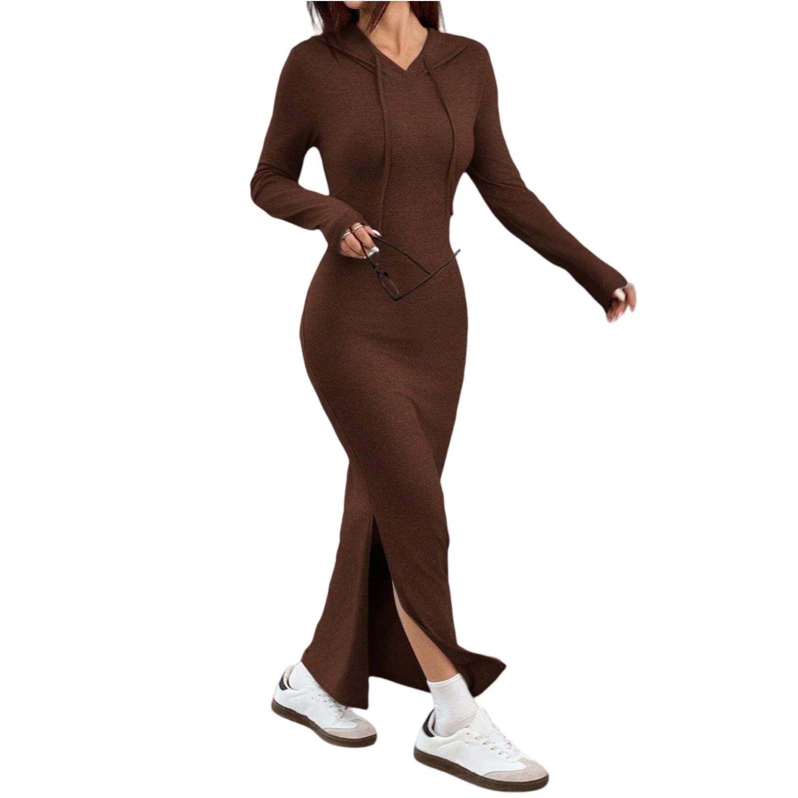 Women's Long Dress High Waisted Slim Fitting Pencil Skirt Bodysuit Fashion Long Dress Casual Dresses Sweatshirt Hooded Dress