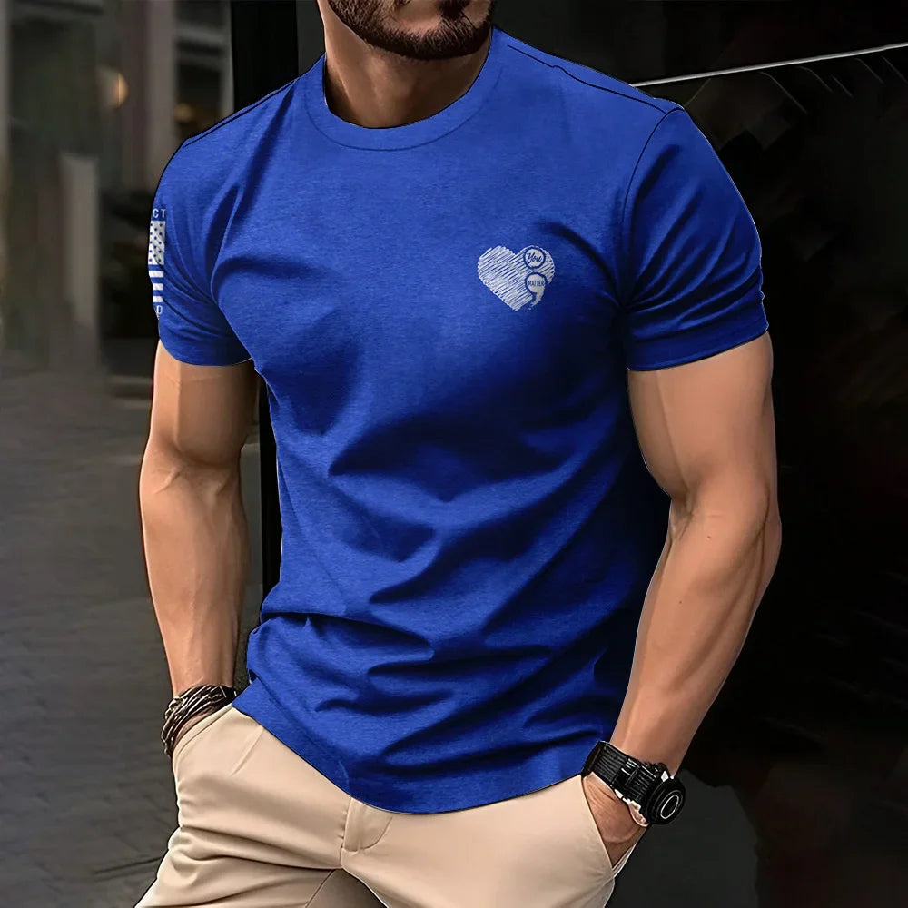 Retro American men's T-shirt casual wear, crew collar short-sleeved top, outdoor simple daily men's breathable sports T-shirt