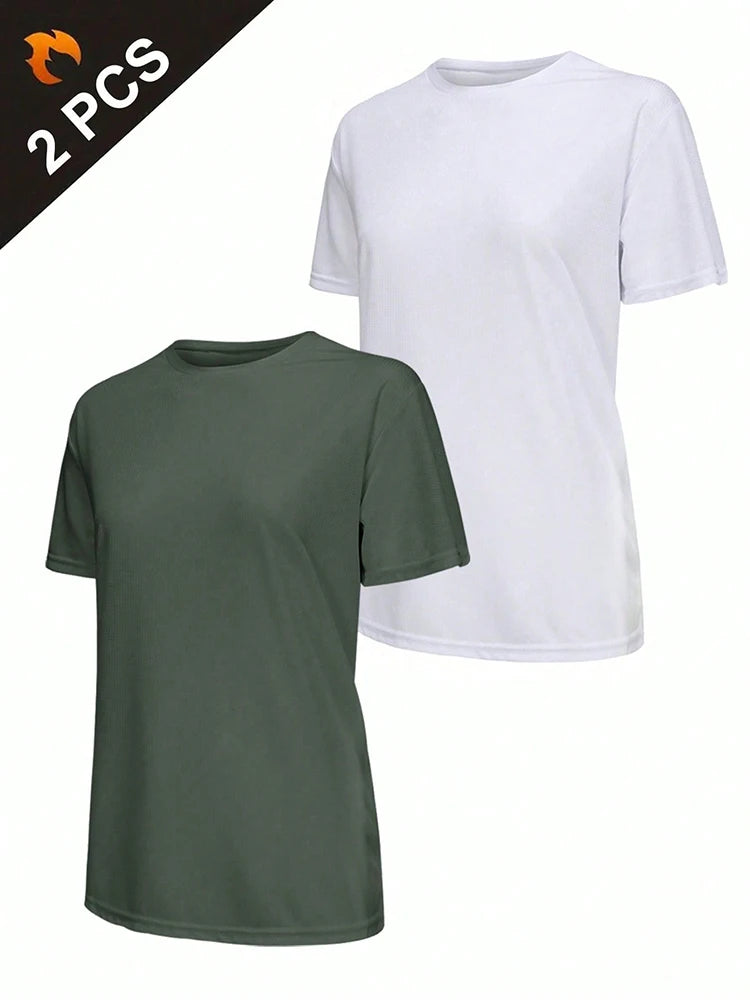2Pcs Women's Solid Color Ultralight Quick Dry Sport T-Shirt, Breathable Lightweight Top For Fitness Training Workout Running Gym
