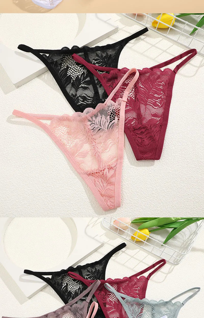 FINETOO 6PCS/Set Lace Thong Female Bikini Lady Intimates S-XL Women Seamless Panties Sexy Girl's Underwear Transparent Briefs