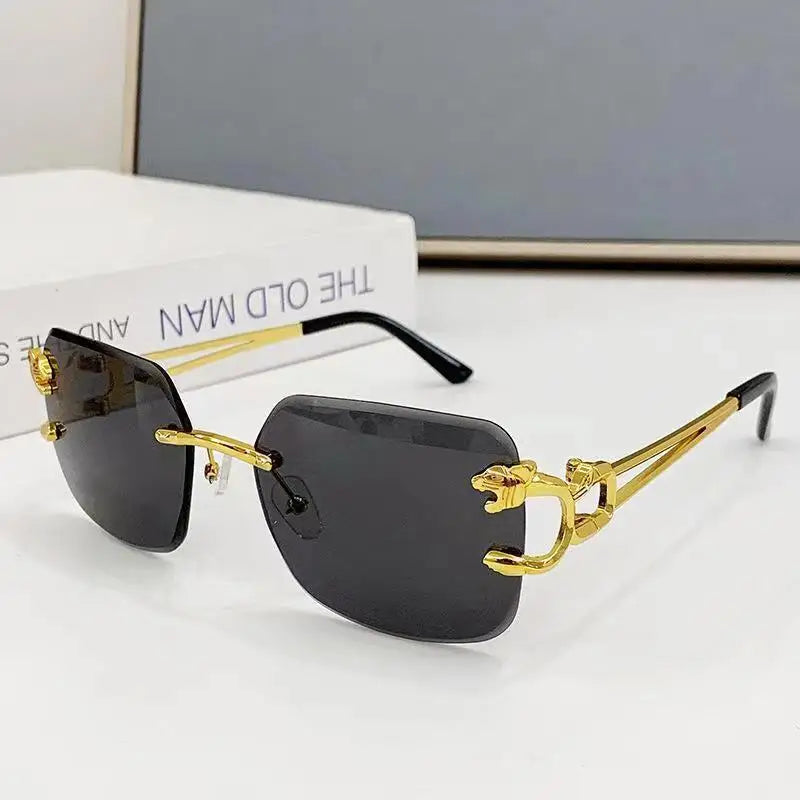 New Trendy Rimless Sunglasses Men Women Fashion Oversized Square Shades Eyewear Double Bridge Gradient UV400 Sun Glasses