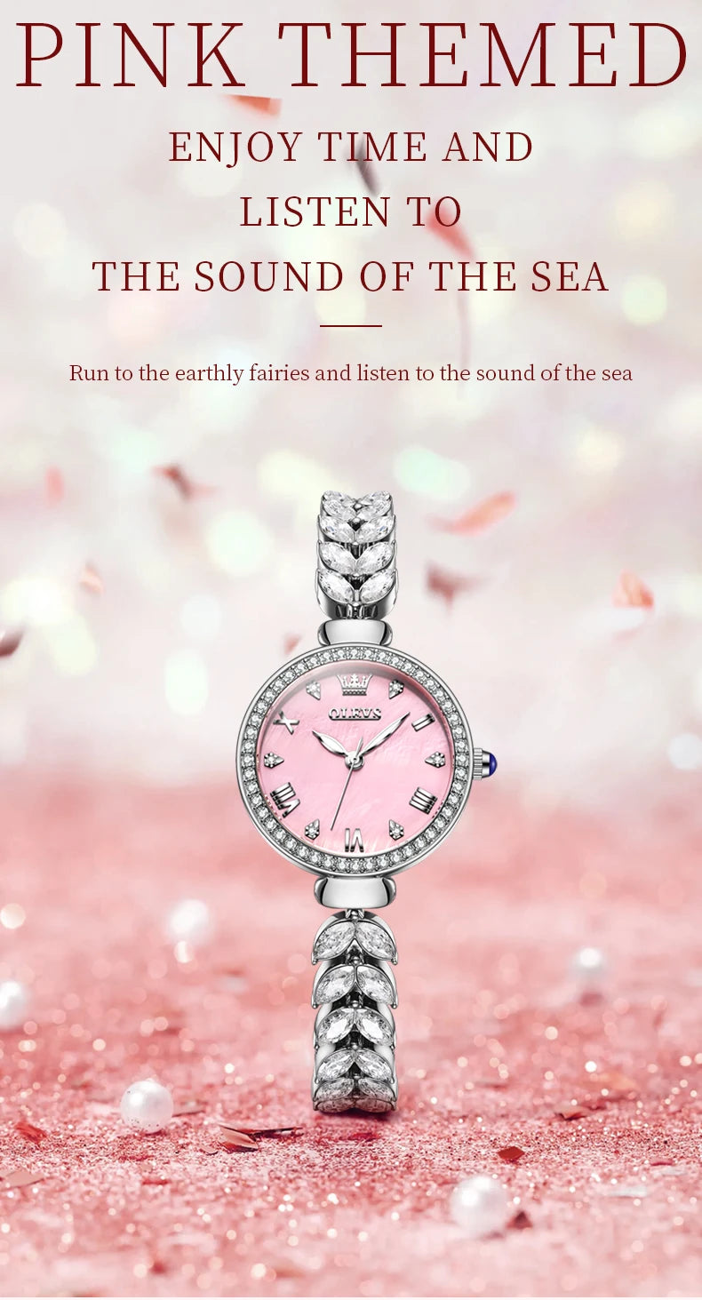 OLEVS 9971 Original Quartz Watches for Woman Fashion Full Diamond Mermaid Bracelet Wrist Watch Luxury Elegant Ladies Dress Watch