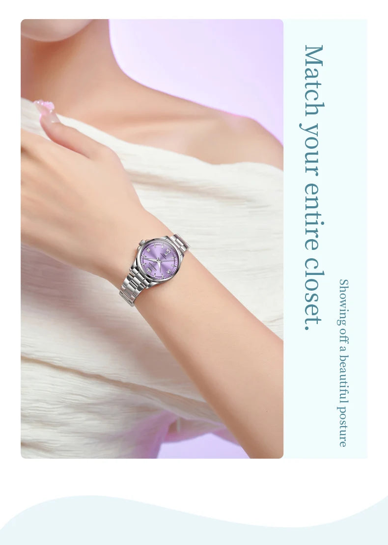 OLEVS Women's Watches Trend Elegant Stainless Steel Original Brand Small Dial Quartz Wristwatch for Lady Waterproof Luminous New