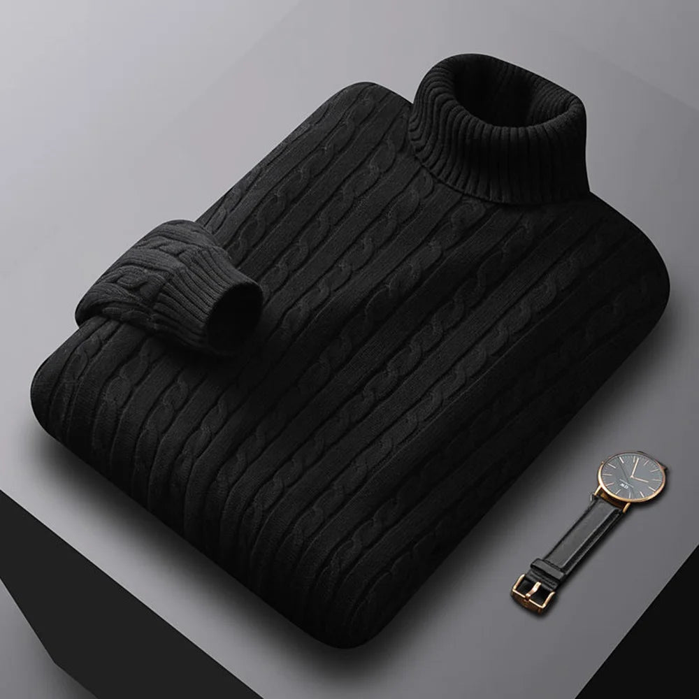 New Men's Turtleneck Sweater Solid Color High Neck Pullover Knitted Sweaters Casual Elastic Sweatwear Mens Fall Winter