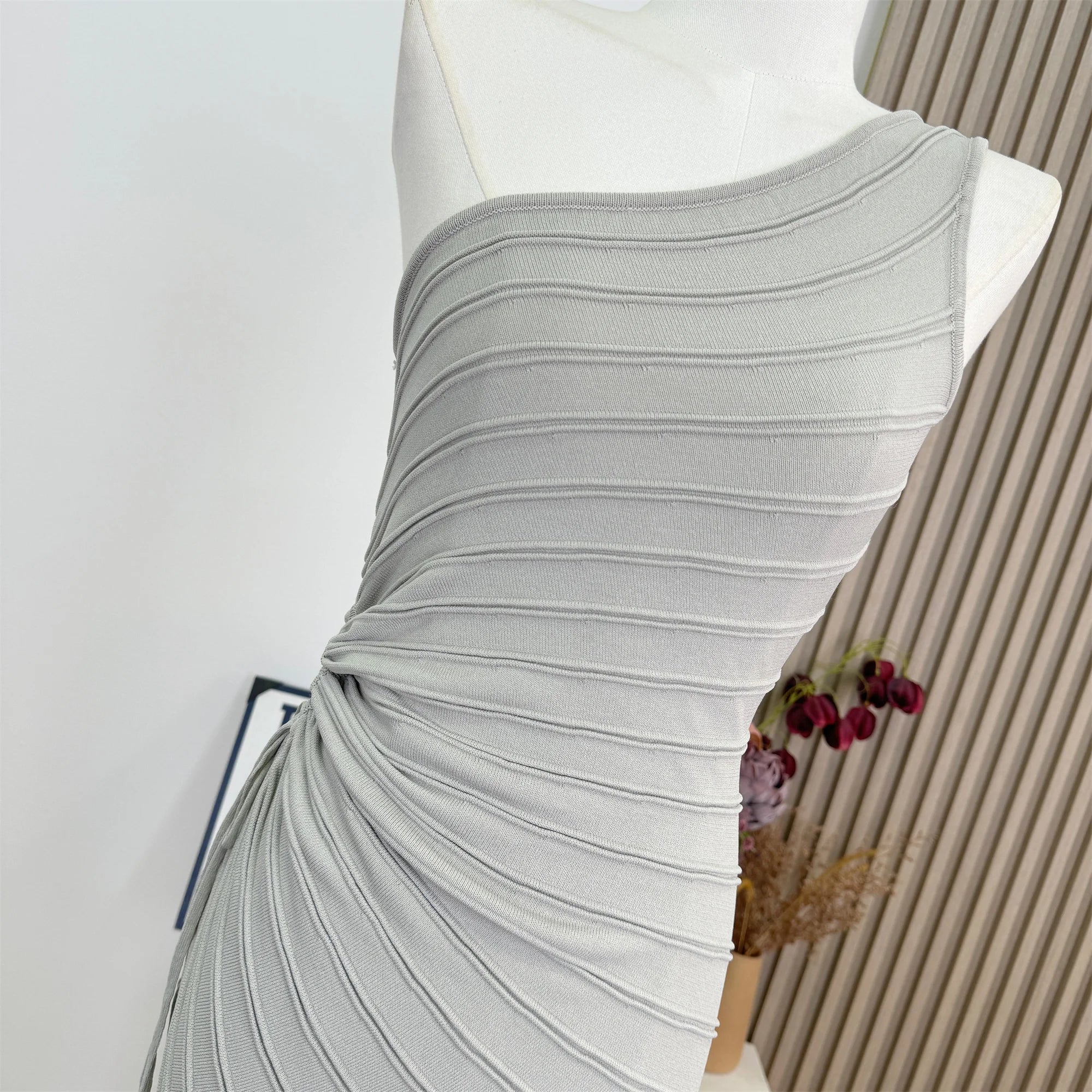 Women Elastic Summer Simple Party Dresses Sexy Irregular One Shoulder Stripe Sheath Pencil Dress