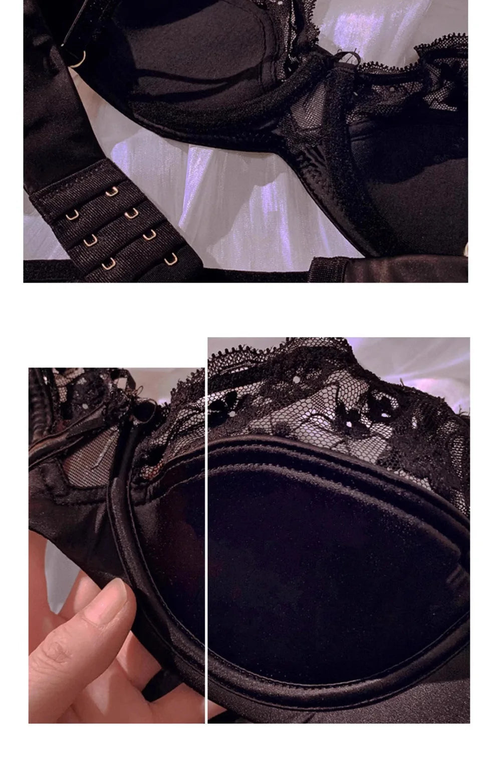 Sexy Lace Floral Bra Set Thin Section Breathable Small Breasts Gathered Collect Side Breasts Glossy Solid Color Underwear Set